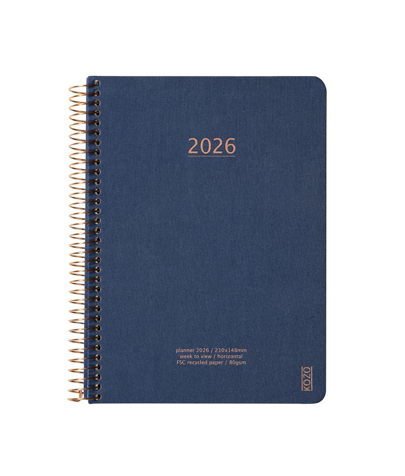 KOZO Kalender 2026 A5 Vecka per uppslag Navy
