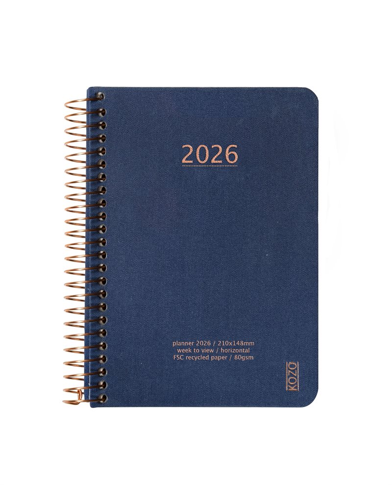 KOZO Kalender 2026 A6 Vecka per uppslag Navy