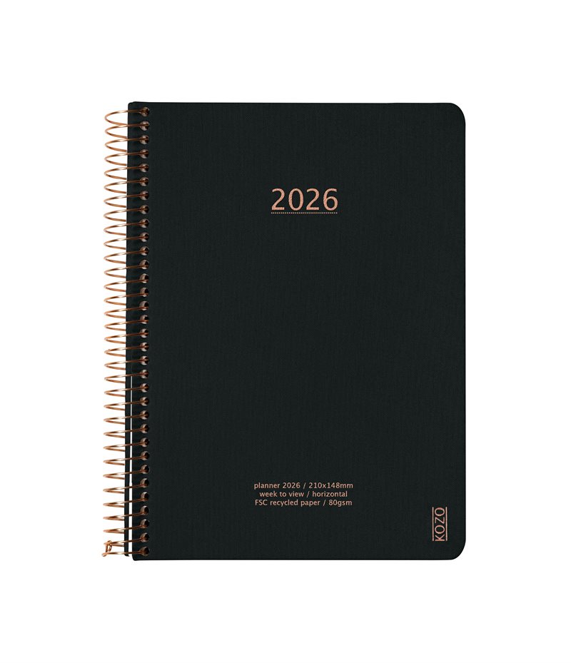 KOZO Kalender 2026 A5 Vecka per uppslag Black