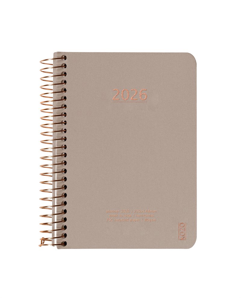 KOZO Kalender 2026 A6 Vecka per uppslag Sand