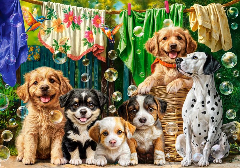 Puppies laundry and bird antics 500 bitar