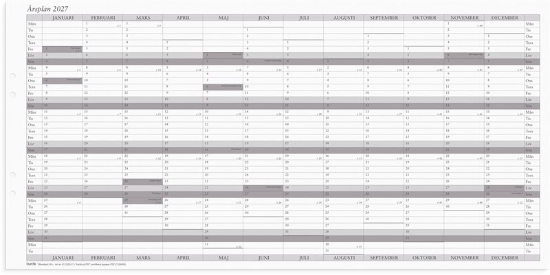 Väggkalender 2027 Årsplan 5/fp