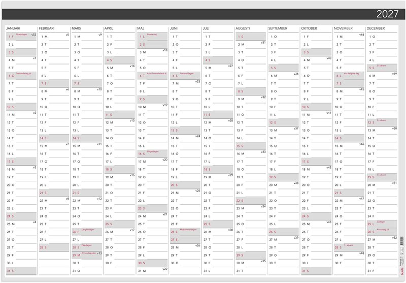 Väggkalender 2027 Väggblad Elegant 980x680mm