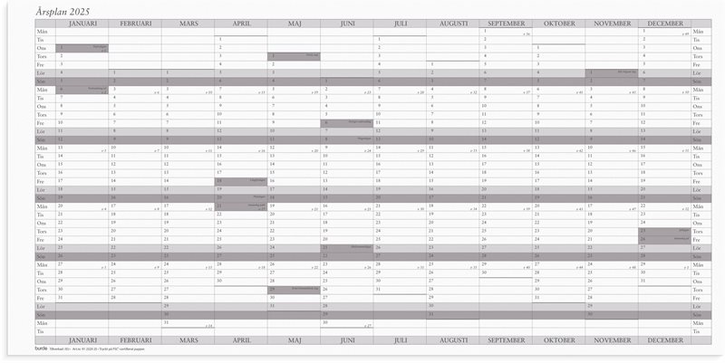 Väggkalender 2025 Årsplan 5/fp