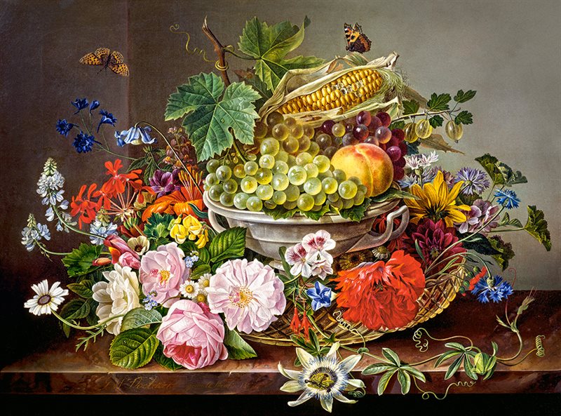 Pussel Still Life with Flowers and Fruit Basket, 2000 bitar