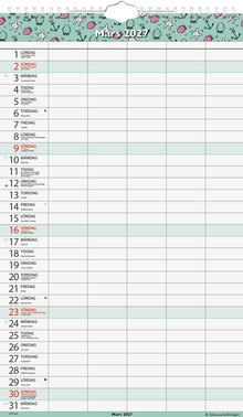 Väggkalender - Familjekalender 5 kolumner Helår FSC